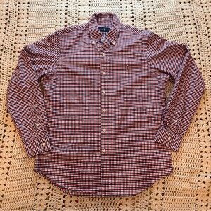 Ralph Lauren Red/White/Navy Gingham 100% Cotton Oxford Button Down Shirt Medium